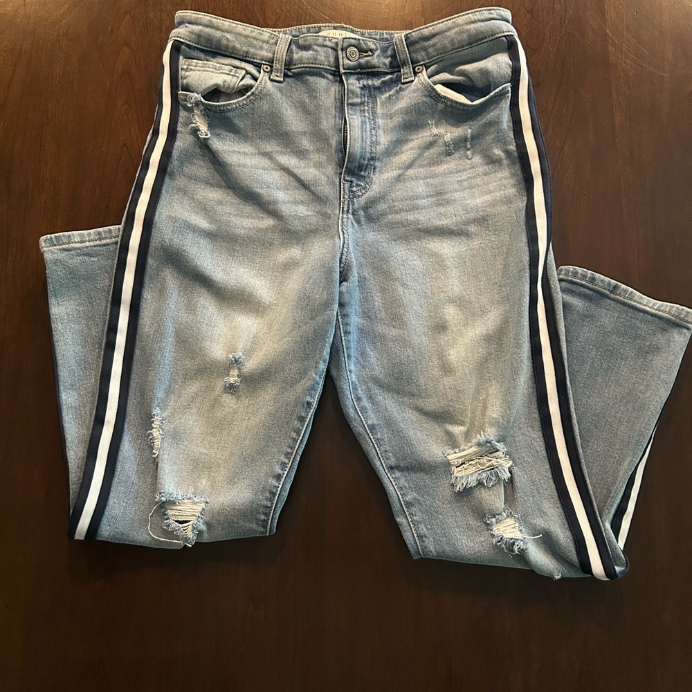 Eunina Light Blue Denim with Blue & White Stripes
